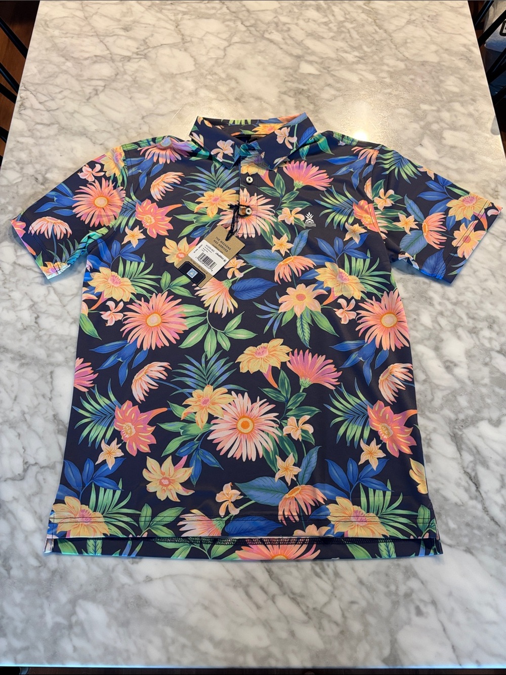 chubbies Navy Polo with Pink & Yellow Floral Print men’s small